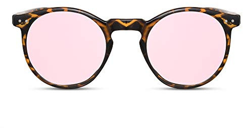 Cheapass Occhiali da Sole Rotondi con Montatura a Stampa Leopardo con Lenti a Specchio Rosa UV400 da Donna