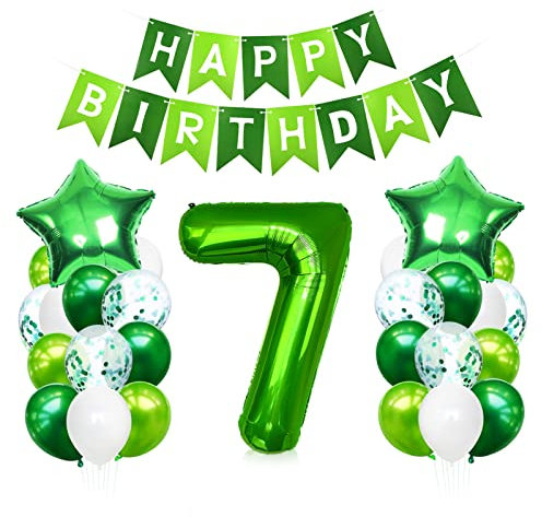 Luftballon 7. Geburtstag Grün,Geburtstagsdeko Junge 7 Jahre Grün,Riesen Folienballon Zahl 7,Ballon 7 Deko zum Geburtstag,Helium Ballon7