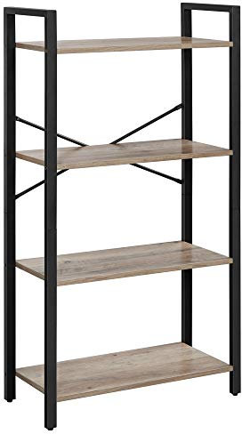VASAGLE 4-Tier Bookshelf, Bookcase, Shelving Unit, for Office, Study, Living Room, Bedroom, 30 x 66 x 120 cm, Industrial, Heather Greige and Ink Black LLS060B02