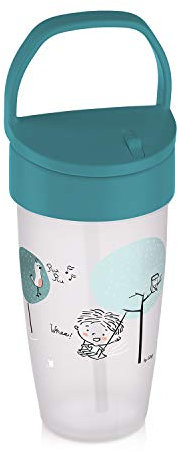 LOVI Auslaufsicherer Trinkbecher mit weichem Silikon-Strohhalm für Kinder, 14+ Monate, Drehdeckel mit weichem Strohhalm, auslaufsicher, BPA-frei, 350 ml, Grün
