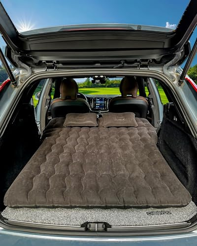 Canodoky SUV Luftmatratze, Aufblasbare Auto Matratze Flasche und Telefonhalter Verdickte Beflockung & PVC-Oberfläche Autobett mit Elektrischer Luftpumpe Reisematratze für Auto Camping Roadtrip