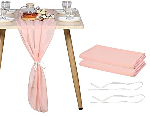 sylbx 2 Stück Durchscheinender Chiffon Tischläufer, 3m Rosa, für Hochzeiten, Partys, Brautparty, Weihnachten, Tischdekoration