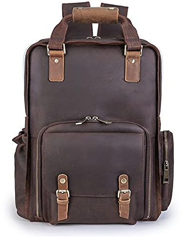 DSLR Rucksack Kamerarucksack Kameratasche, Herren DSLR. Camera Rucksack Vintage Crazy Horse Leder Fotografie Umhängetasche Outdoor Casual Rucksack Wandern Travel Daypack Fotorucksack für Kamera Zubehö