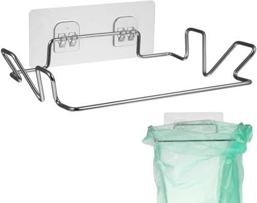 HEMOTON 2 Sätze Metall Müllsackständer Sackhalter Müllsackhalter Lagerung Hängeleiste Hängen Mülleimer Abfalleimer mit Saugnapf für Küche Schrank (Silber)
