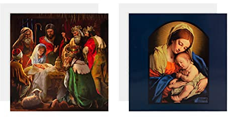 Hallmark Multipack Weihnachtskarten Wohltätigkeitskarten 10 Stück in 2 religiösen Designs Weihnachtskrippe Jungfrau Maria Baby