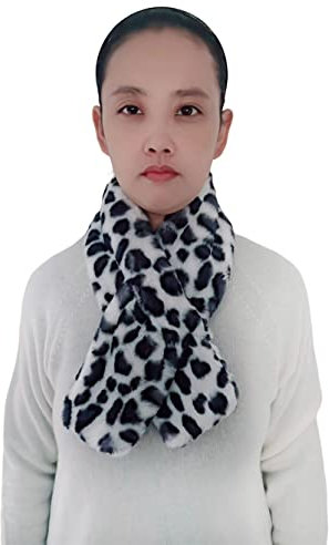 Lina & Lily Damen Winter Schal Halswärmer Kunstfell Kunstpelz Pull-Through (Leopard Weiß)
