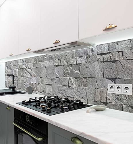 MyMaxxi Küchenrückwand Folie selbstklebend matt - einfache Montage ohne Bohren - Motiv Backsteinwand grau 60cm hoch - Spritzschutz Küche Klebefolie - Steine Mauer 340 x 60cm
