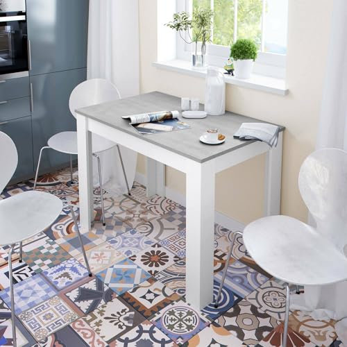 Dmora - Tavolo fisso Lowell, Ripiano per sala pranzo, Tavolo consolle moderno per salotto o cucina, 109x67x78 cm, Bianco e Cemento