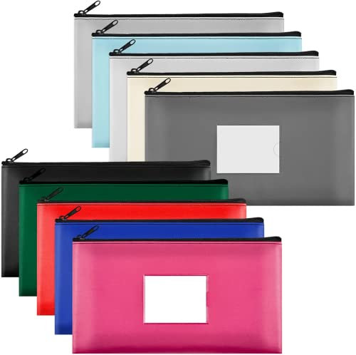MUSLONG Banktasche Bankmappe Geldtasche 10 Stück PU Dokumentenmappe Geldbeutel Kosmetiktasche Geldmappe mit Reißverschluss und Fenster, Multifarben