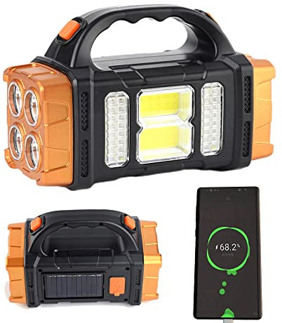 BomKra Rechargeable Torch Camping Light with Solar Charger, Multi Lamp Handheld Torch Lanterns Electric Flashlight for Outdoor Hiking or Indoor Power Outages (S-Gold)