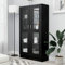 Festnight Vitrinenschrank Bücherschrank Mit Glastüren Aktenschrank Glastür Glasvitrine Stehend Vitrine Schrank Schwarz 82,5x30,5x150 cm Holzwerkstoff