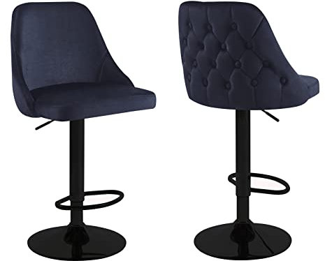 HYGRAD® Velvet Bar Stools Height Adjustable Swivel Soft Padded Velvet Kitchen Home Counter stools Kitchen Island Breakfast Stools (2, Black/Black)