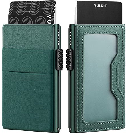 VULKIT Credit Card Holder with EDC Pockets & ID Window RFID Blocking Pop Up Card Wallet Slim Metal Wallet (Midnight Green)