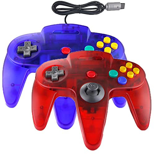 Hovlian 2 Stück klassischer N64 Controller, kabelgebundener N64 64-Bit-Gamepad Joystick für N64 Konsole (klares Blau und klares Rot)