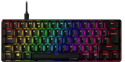 HyperX Alloy Origins 60 - Mechanische Gaming-Tastatur, ultrakompakt, 60% Formfaktor, roter Schalter, Doppelschuss-PBT-Tastenkappen, RGB-LED-Hintergrundbeleuchtung, seitlich Bedruckte