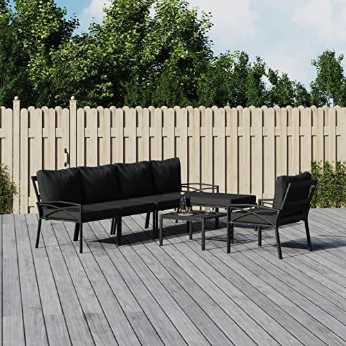 ZEYUAN 7-TLG. Garten-Lounge-Set mit Grauen Kissen, Gartenmöbel, Balkonmöbel, Gartenlounge, Terassenmöbel Außen, Gartengarnitur, Loungemöbel Balkon, Stahl