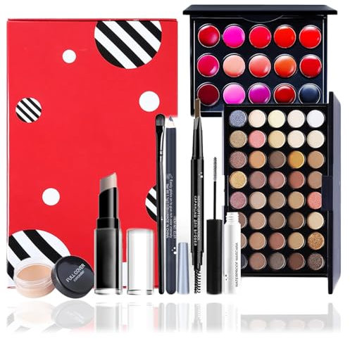 WishesMar Komplettes Set an Kosmetika Alles in Einem Schminkset für Augen, Gesicht und Lippen - Voll Make-up Sets mit Lidschatten Eyeliner Augenbrauenstift Abdeckcreme Concealer Lipgloss Maskara