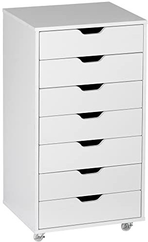 Vinsetto Mobile Vertical Filing Cabinet, 7-Drawer, White, Engineered Wood Frame, Particleboard Material, Office Storage Drawer