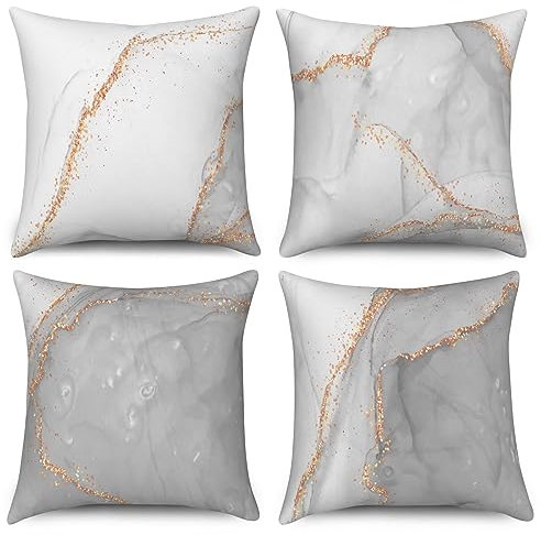 ASDCXZ Marmor Kissenbezug 45x45 cm 4er Set, Modern Weiß Grau Gold Bunt Marmor Optik Sofa Dekokissen Kissenbezüge Kissenhülle Waschbar Polyester Flachs Textil Polster Kopfkissenbezug Kissen Bezug