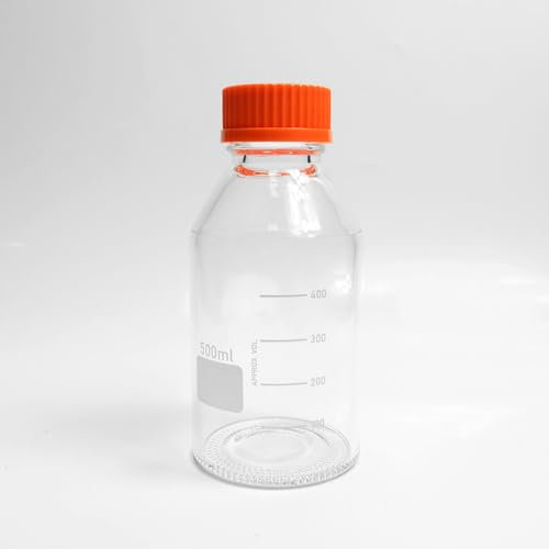 PEKYBIO Glass Media Bottle 500ml Round Storage Bottles 3.3 Borosilicate Glass Regent Bottles with PP GL45 Screw Cap (Pack of 2)