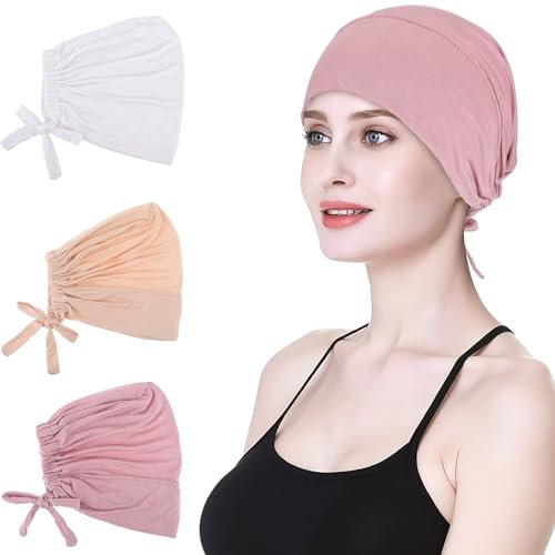 Hijab Kopftuch,Damen Frauen Undercap Hijab Unterschal Hijab Islamische Muslimische Unterschal Hijab Closure Solid Color Unter Schal Hijab Kopfbedeckung Chemo Kopftuch Schlafmütze (Weiß+Beige+Rosa)