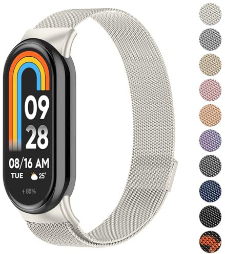 Oumida für Xiaomi Mi Smart Band 8 Armband Herren Damen, Metall Armbänder Edelstahl Mesh Uhrenarmband Magnetisch Verstellbar Sport Ersatzarmband für Xiaomi Mi Band 8 Ersatzbänder, Sternenlicht
