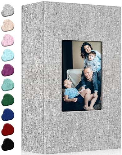 EJBLFE Fotoalbum, 10 x 15 cm, Leineneinband, Einsteck-Fotobuch mit 100 schwarzen Seiten, für 300 Fotos für Familie, Hochzeit, Jahrestag, Baby und Urlaub (grau)