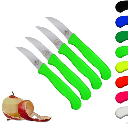 4er Set Schälmesser scharf Küchenmesser neon-grün Gemüsemesser Solingen rostfrei 6 cm/Handabzug - Dünnschliff - superscharf - spülmaschinengeeignet