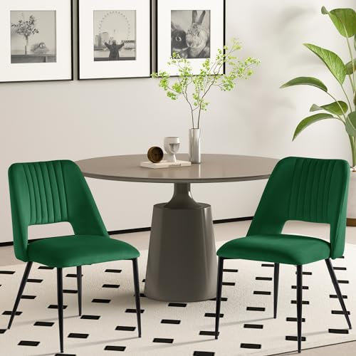 Kirkasa Samt Küche Stuhl Satz von 2, Grüne Esszimmerstühle, Gepolstert mit Metallbeinen für Esszimmer, Wohnzimmer