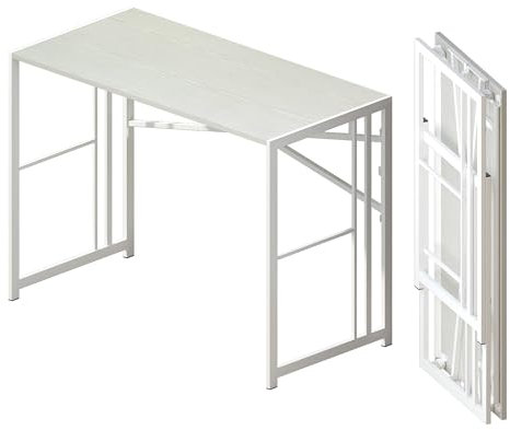 Lutown-Teen Scrivania Pieghevole 103 cm, Scrivania Da Campeggio Per Computer Da Gioco, Tavolo Da Ufficio Per La Casa Senza Necessità Di Montaggio, Bianco