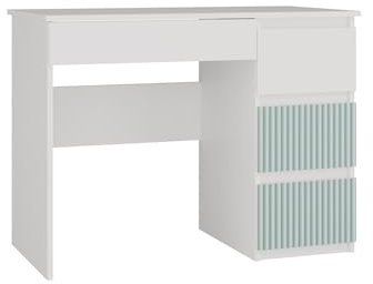 VBChome Schreibtisch Rechts 98 x 51 x 76 cm Weiß - Grün Schreibtisch mit 4 Schubladen Computer-Schreibtisch Arbeitstisch Laptoptisch Zwei Grüne Schubladen Fronten mit Motiv Gedrucktes Muster