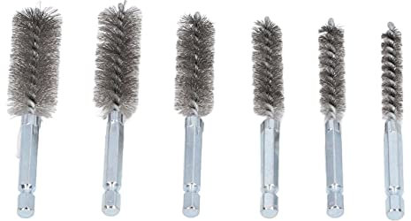 6Pcs Drill Brush Attachment Bore Brush Wire Cleaning Brush with 1/4in Hex Handle for Power Drill Impact Driver (Steel Wire (Silver))