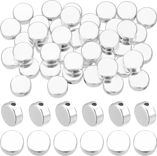 Beebeecraft 1 Box 50 Stück 925 Münzperlen Aus Sterlingsilber Plattiert Messing Flach Rund Abstandshalter 6x3 mm Kleine Münzscheibe Lose Perlen Für Armbänder Halsketten Loch: 1.2 mm
