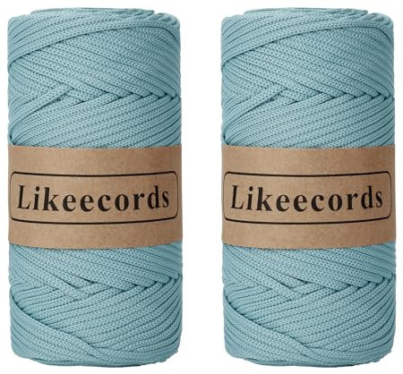 Likeecords 2 Rollen Makramee Garn 4mm x 130m Premium Polyester Kordelband Polypropylene Yarn Nylonschnur für Handwerk Häkelgarn für Taschen Wohndekorationen Umhängetasche Handtasche (Verde)
