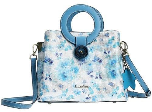 Laura Vita Damen Umhängetasche Blumenmuster Tragegriffe Alisa 0224, Farbe:Blau