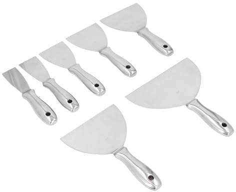Putty Set, 7Pcs Stainless Steel Putty, Sturdy Drywall Hand Tool Kit, Paint Scrape Hang Hole, Taping for Drywall Repair, Wallpaper Removing