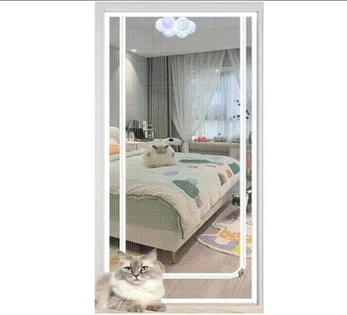 Cat Screen Door Reinforced Pet Proof Screen Door Zipper Curtain to Keep Dogs and Cats Out Stop Cats Running Out Screen Door with Zipper for Living Room Bedroom (Color : White, Size : 110x220cm)