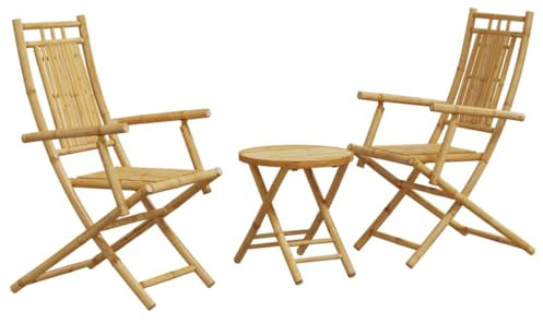 vidaXL Bistroset 3-TLG., Balkonmöbel Klappbar, Bistrotisch Klapptisch 2 Klappstühle, Gartenmöbel Garnitur Balkonset Sitzgruppe, Bambus