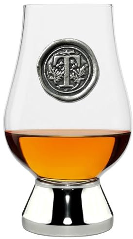 English Pewter Company Glencairn Personalised Whisky Glass with Monogram Initial - Unique Gifts for Men - with Your Choice of Initial 200ml [WGP220] (T)