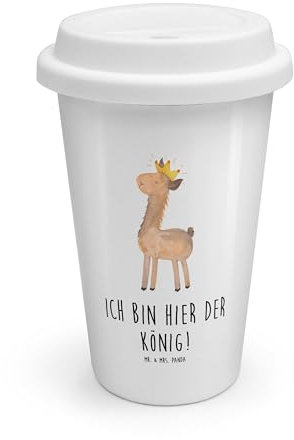 Mr. & Mrs. Panda To Go Becher Lama König - Geschenk, Chef, Papa, Thermotasse mit Deckel, Coffee to go Becher, Alpaka, Kaffeebecher to go Thermo, Abi,