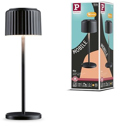 Paulmann 94878 Solar LED Akkuleuchte Else IP44 2700K Schwarz 250lm USB-C Akku mobile Tischleuchte