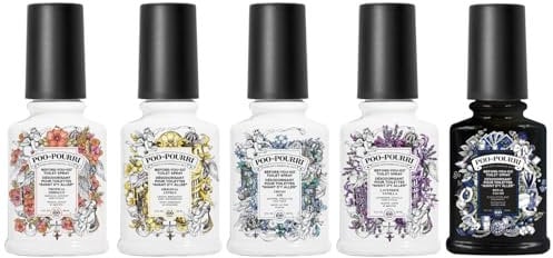 Pourri Bright & Balmy WC-Duft - Das Fresh Flush Set - 5 Mini Bad-Lufterfrischer - als WC-Duftspray oder Bad-Raumspray - fängt schlechte Gerüche vor der Ausbreitung ein - 5 x 59 ml