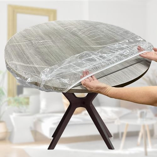 STFAL Tischdecke Transparent, Tischdecke Rund 120 cm, Durchsichtige Tischdecke, Wasserdicht Abwaschbar Folie Fettdicht Tischschutzfolie, Das Randgummiband-Design Ist Einziehbar