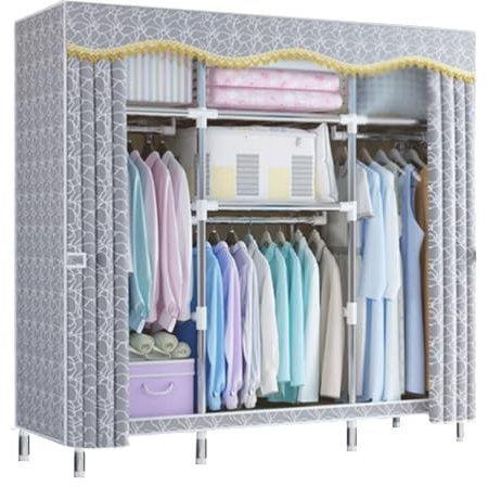 KLJUddGY Armario Armario de Moda, Armario para Ropa de Acero de 143cm/63cm/200cm, Armario Grande para Dormitorio, Armario portátil Colgante ordenado