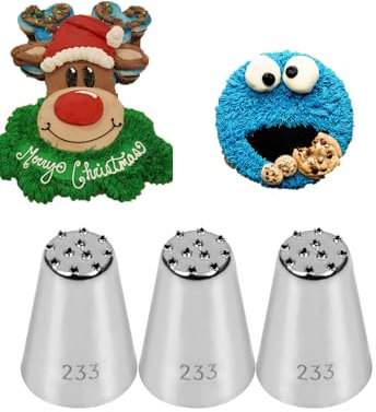 233 Piping Nozzle,Grass Piping Tip 233,Stainless Steel Multi-Opening Icing Nozzle for Grass, Fur, and Hair Effects,3 Pcs