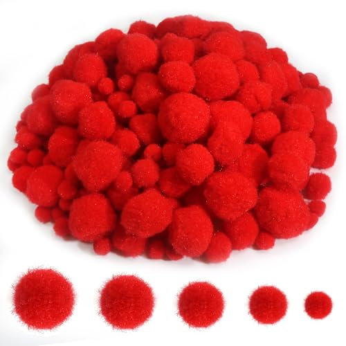 TOAOB 500 Stück Pompons 10 mm bis 30 mm Rot Pompom Flauschigen Plüsch set Bälle Kunst Bommel für Lustige DIY Kreative Handwerk