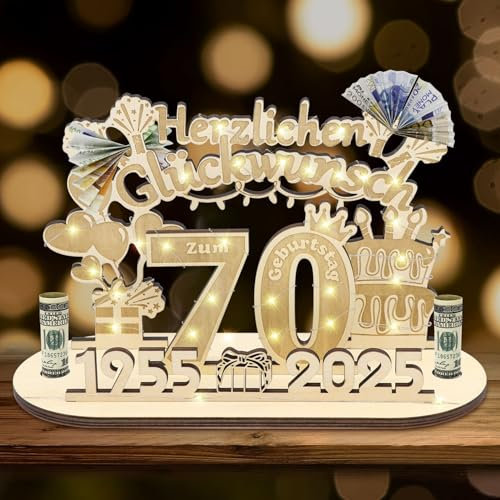 Herbst 70 Geburtstag Geldgeschenk, 2025 Holzschild 70. Geburtstag Frauen Männer, Personalisiertes Geschenke für 70 Jahre Geburtstag Deko (70)