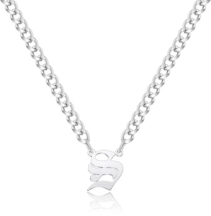 Gilieyer Gothic Kette Herren mit Buchstaben, Silber Edelstahl Panzerkette Halskette Damen A-Z Buchstabe Anhänger Ketten für Herren Jahrestag Geburtstag Geschenke für Männer
