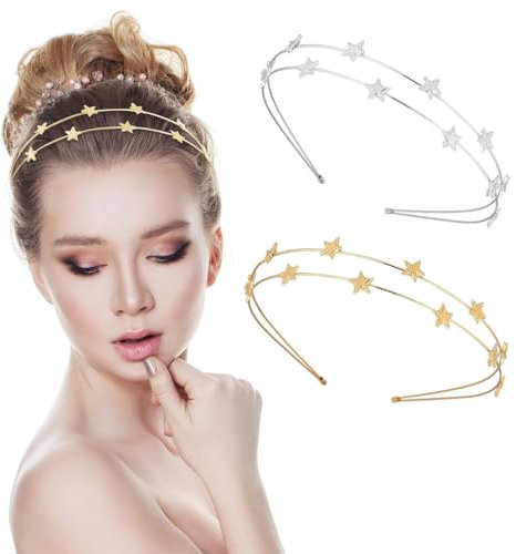 Lot de 2 serre-têtes étoiles,bandeau étoile en métal strass alliage casque décoratif,serre-tête en forme d'étoile,cristal cheveux cerceau or argent accessoires cheveux,serre-tête pour filles