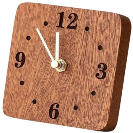 FLCPJGV Horloge en Bois pour Bureau, Modèle Silencieux, Support de Table, Noyer Noir